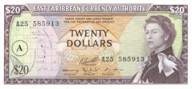 World Banknotes - East Caribbean States - 20 Dollars ND (1965) Queen Elizabeth II (P. 15h) - ovpt. A in circle = Antigua - UNC