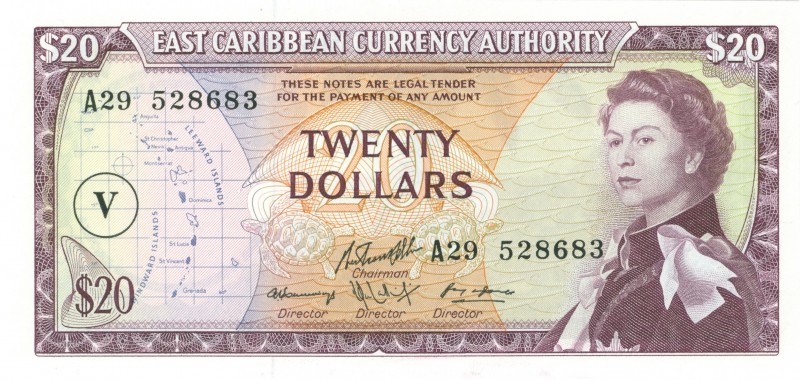 World Banknotes - East Caribbean States - 20 Dollars ND (1965) Queen Elizabeth I...