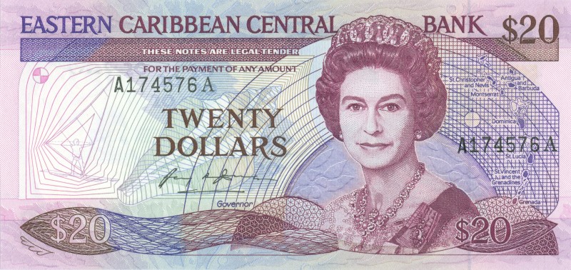 World Banknotes - East Caribbean States - 20 Dollars ND (1987-88) Queen Elizabet...