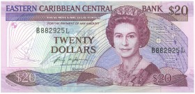 World Banknotes - East Caribbean States - 20 Dollars ND (1987-88) Queen Elizabeth II (P. 19l) - suffix letter L = St. Lucia - UNC