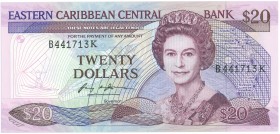 World Banknotes - East Caribbean States - 20 Dollars ND (1985-93) Queen Elizabeth II (P. 24k1) - Anguilla island named - suffix letter K = St. Kitts -...