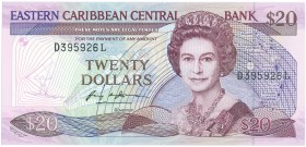 World Banknotes - East Caribbean States - 20 Dollars ND (1985-93) Queen Elizabeth II (P. 24l1) - Anguilla island named - suffix letter L = St. Lucia -...