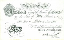 World Banknotes - England - 5 Pounds 1935 London (P. 335a) - sign. Peppiatt - small stains - VF