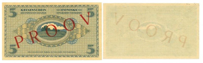 World Banknotes - Estonia - 5 Marka 1919 SPECIMEN (P. 45s) - uniface back PROOV ...