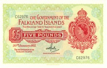 World Banknotes - Falkland Islands - 5 Pounds 30.1.1975 Queen Elizabeth at right (P. 9b) - sign. H.T. Rowlands - a.UNC