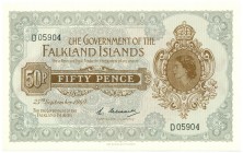 World Banknotes - Falkland Islands - 50 Pence 25.9.1969 Queen Elizabeth II (P. 10a) - UNC