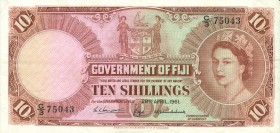 World Banknotes - Fiji - 10 Shillings 28.4.1961 Queen Elizabeth II (P. 52b) - a.VF