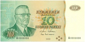 World Banknotes - Finland - 10 Markkaa 1980 Paasikivi SPECIMEN perforated (P. 111s) - serie A 0000000 - UNC/UNC-