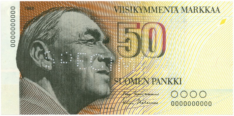 World Banknotes - Finland - 50 Markkaa 1986 Aalto SPECIMEN perforated (P. 114s) ...