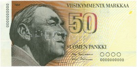 World Banknotes - Finland - 50 Markkaa 1986 Aalto SPECIMEN perforated (P. 114s) - 0000000000 - XF/UNC