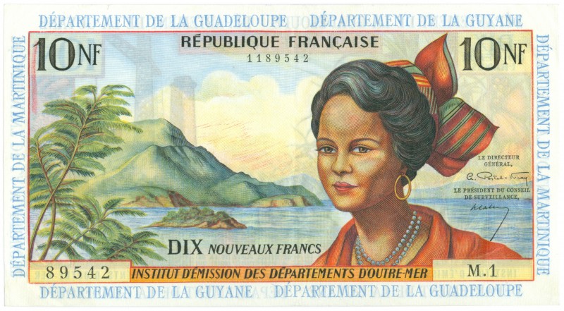 World Banknotes - French Antilles - 10 Nouveaux Francs (1963) Girl + coastal sce...