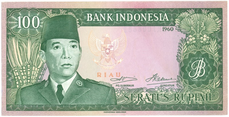 World Banknotes - Indonesia - 100 Rupiah ND (1963) old date 1960 - Soekarno ovpt...