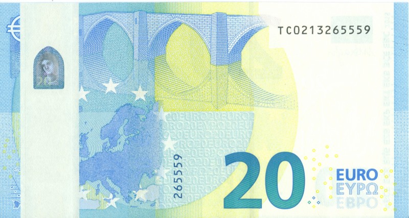 World Banknotes - Ireland - 20 Euro 2015 MISPRINT with counterfoil on back almos...