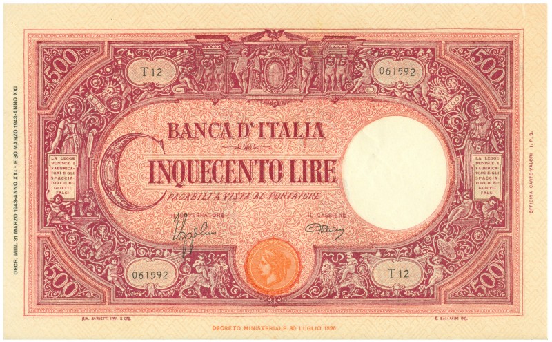 World Banknotes - Italy - 500 Lire 31.3.1943 sign. Azzolini - Urbini (P. 69) - X...