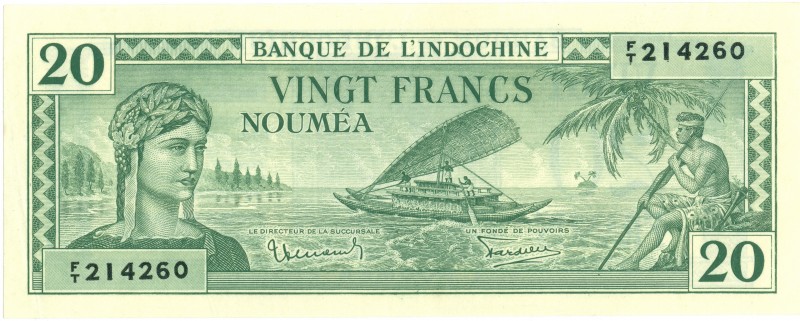 World Banknotes - New Caledonia - 20 Francs ND (1944) Nouméa - Woman + boat with...