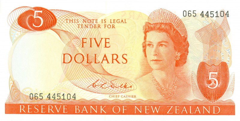 World Banknotes - New Zealand - 5 Dollars ND (1968-75) Queen Elizabeth II (P. 16...