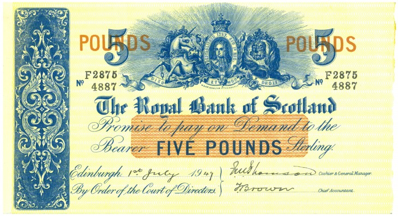 World Banknotes - Scotland - The Royal Bank Of Scotland 5 Pounds 1.7.1947 (P. 31...