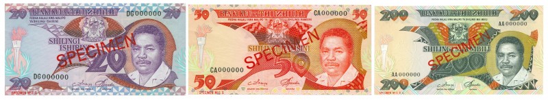 World Banknotes - Tanzania - 20, 50 + 200 Shilingi ND (1986-1987) SPECIMEN in re...