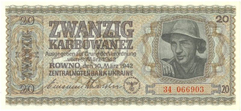 World Banknotes - Ukraine - 20 Karbowanez 1942 (Ros. 595a + 595b / P. 53) - seri...