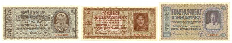 World Banknotes - Ukraine - 5 + 10 Karbowanez 10.3.1942 (P. 51-52 / Ros 593-594)...