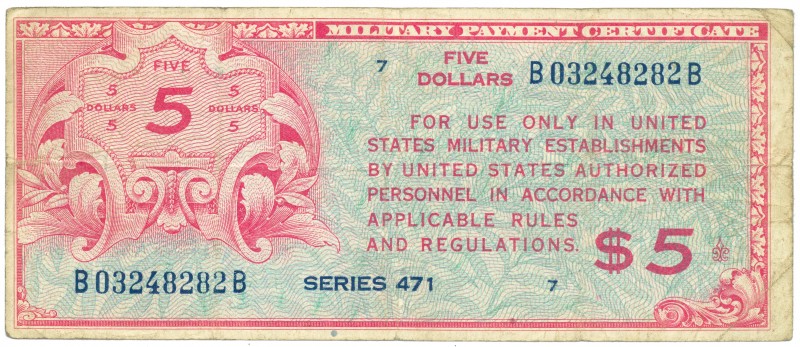 World Banknotes - USA - 5 Dollars ND (1947) series 471, plate 7 (P. M13) - F+