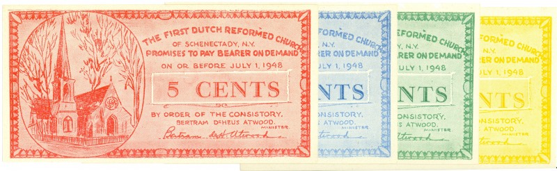 World Banknotes - USA - Dutch Reformed Church of Schenectady: 5, 10, 25 and 50 C...