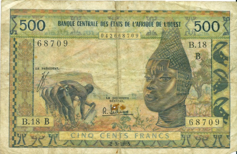 World Banknotes - West African States - Benin - 500 Francs 2.3.1965 B (P. 202Be)...