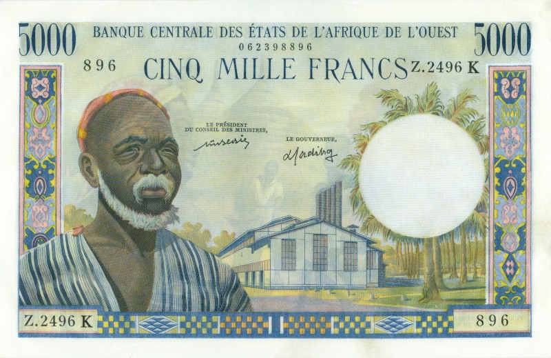 World Banknotes - West African States - Senegal - 5000 Francs ND (1961-65) - Bea...