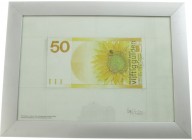 Nederland - Doos met ingelijste en gedrukte versie van het schetsontwerp van de 50 Gulden 1982 Zonnebloem ontworpen door Ootje Oxenaar / Hans Kruit - ...