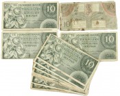 Ned. Indië / Indonesië - 10 Gulden 1946 groen (P. 89 / Mev. 150a + 150b / H-177a + 177b) - Serie met 2 en 3 letters - Totaal 13 stuks in gem. FR
