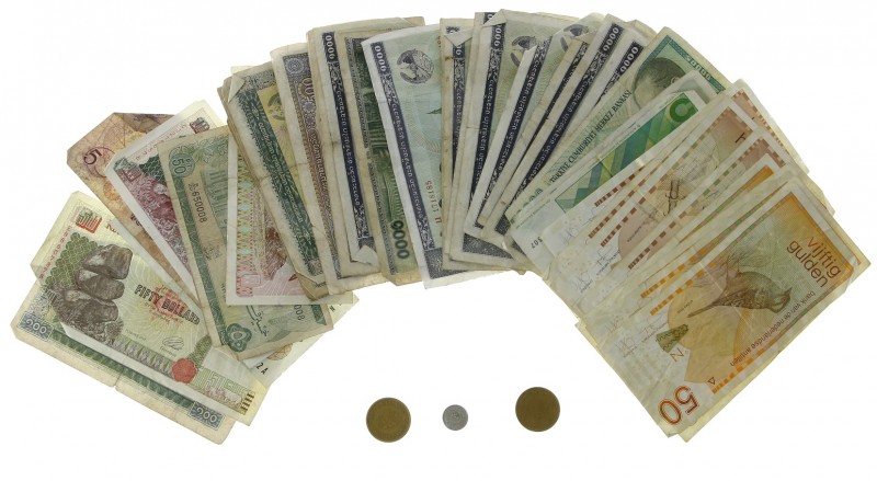 Miscellaneous - Small box banknotes world including Netherlands Antilles 5x 50 G...