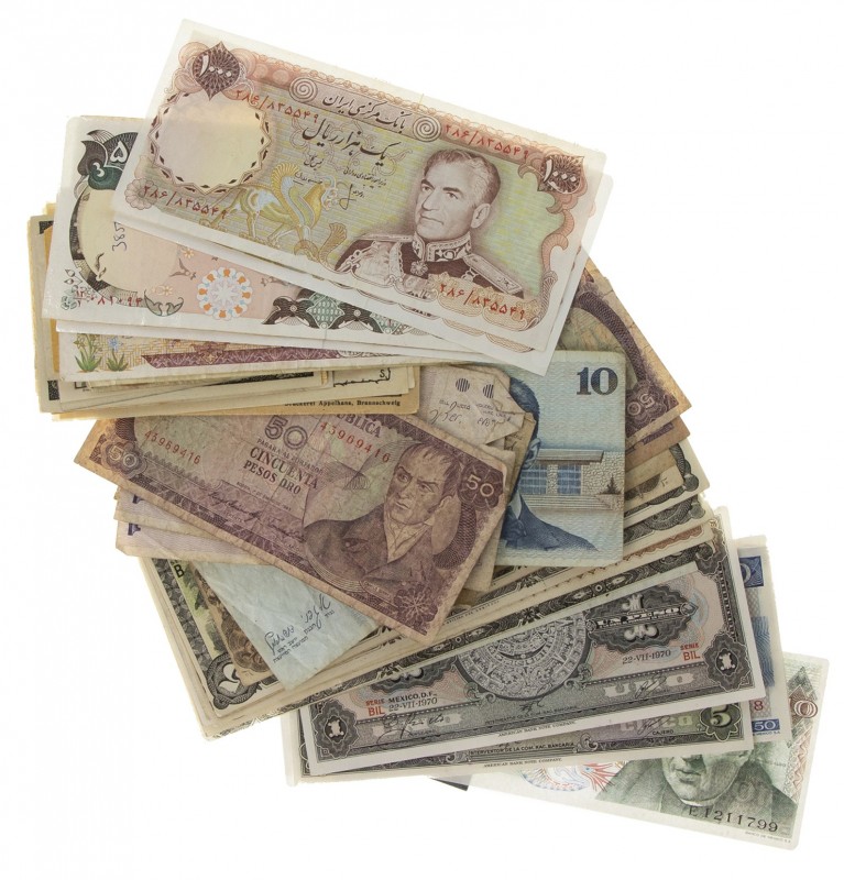 Miscellaneous - Small box banknotes world including Mexico, Iran 70's/80's, Notg...