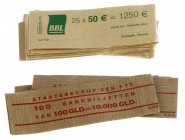 Miscellaneous - Doosje PTT banderollen voor Gulden bankbiljetten (5x) en BBL (Bank Brussel Lambert) wikkels 25x 50 euro (17x) - Totaal 22 stuks