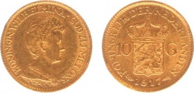 Netherlands - Gouden Tientjes 1875-1933 - 10 Gulden 1917 - Goud - ZF, gepoetst en lichte montage sporen