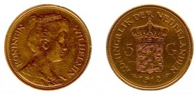 Netherlands - Gouden Vijfjes 1912 - 5 Gulden 1912 - Goud - FR+, montagesporen