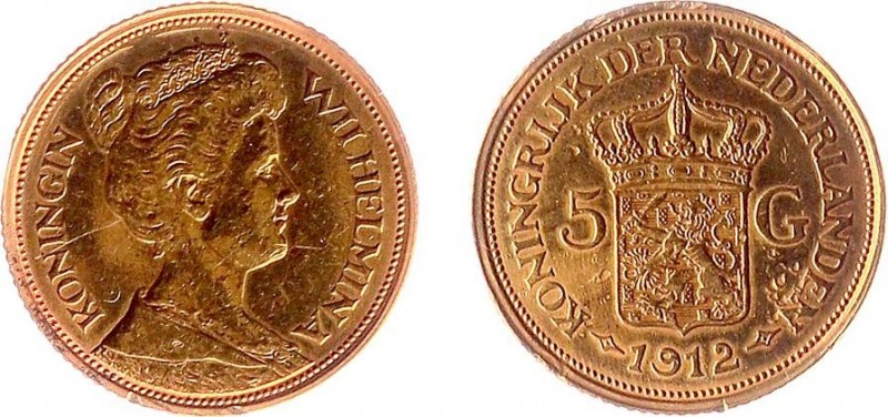 Netherlands - Gouden Vijfjes 1912 - 5 Gulden 1912 - Goud - FR+, gepoetst, montag...