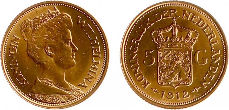 Netherlands - Gouden Vijfjes 1912 - 5 Gulden 1912 - Goud - ZF+, gepoetst