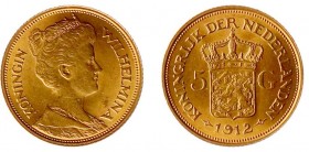 Netherlands - Gouden Vijfjes 1912 - 5 Gulden 1912 - Goud - PR-