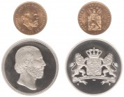 Netherlands - Gouden Vijfjes en Tientjes met extra's - 10 Gulden 1875 - Goud - PR in cassette met zilv. penning