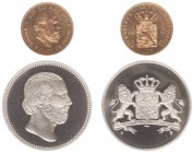 Netherlands - Gouden Vijfjes en Tientjes met extra's - 10 Gulden 1875 - Goud - PR in cassette met zilv. penning