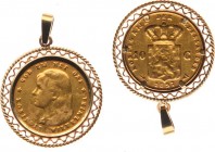 Netherlands - Gouden Vijfjes en Tientjes met extra's - 10 Gulden 1897 in rand met draagoog - Goud 9,08 gram - ZF