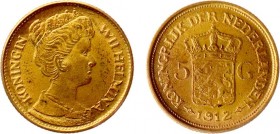 Netherlands - Naslagen - 5 Gulden 1912 - Goud naslag 2,73 gram - ZF