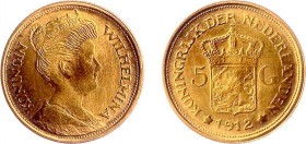 Netherlands - Naslagen - 5 Gulden 1912 - Goud naslag 2,76 gram - PR