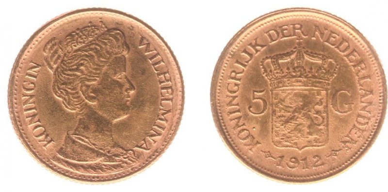 Netherlands - Naslagen - 5 Gulden 1912 - Goud naslag 3 gram - ZF