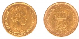 Netherlands - Naslagen - 5 Gulden 1912 - Goud naslag 3,09 gram - PR