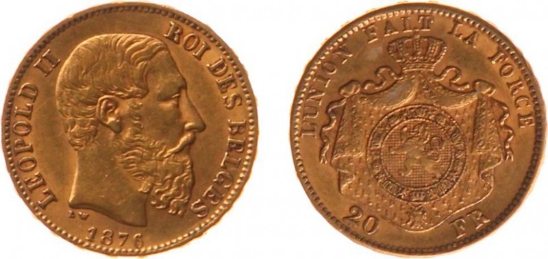 Belgium - 20 Francs 1876 (KM37, Fr.412) - Goud - ZF