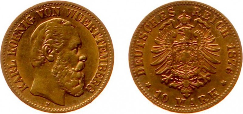 Germany - 10 Mark 1876-F (KM624, AKS136, Fr.3873) - Goud - F/ZF