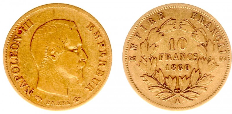 France - 10 Francs 1860-A (KM784.1, Gad.1014, Fr.577) - Goud - F/ZF