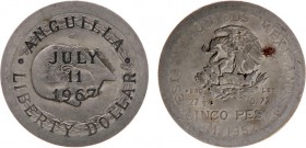 Anguilla - Dollar 1967 (KM X1) - Countermark: 'Anguilla Liberty Dollar - July 11 1967' on Mexico 5 Pesos 1952 (KM467) - VF