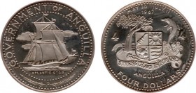 Anguilla - 4 Dollars 1970 - Independence (KM18.1) - Obv: National arms / Rev: Ship 'Atlantic Star' - mintage 5.100 pcs. - contact marks, Proof